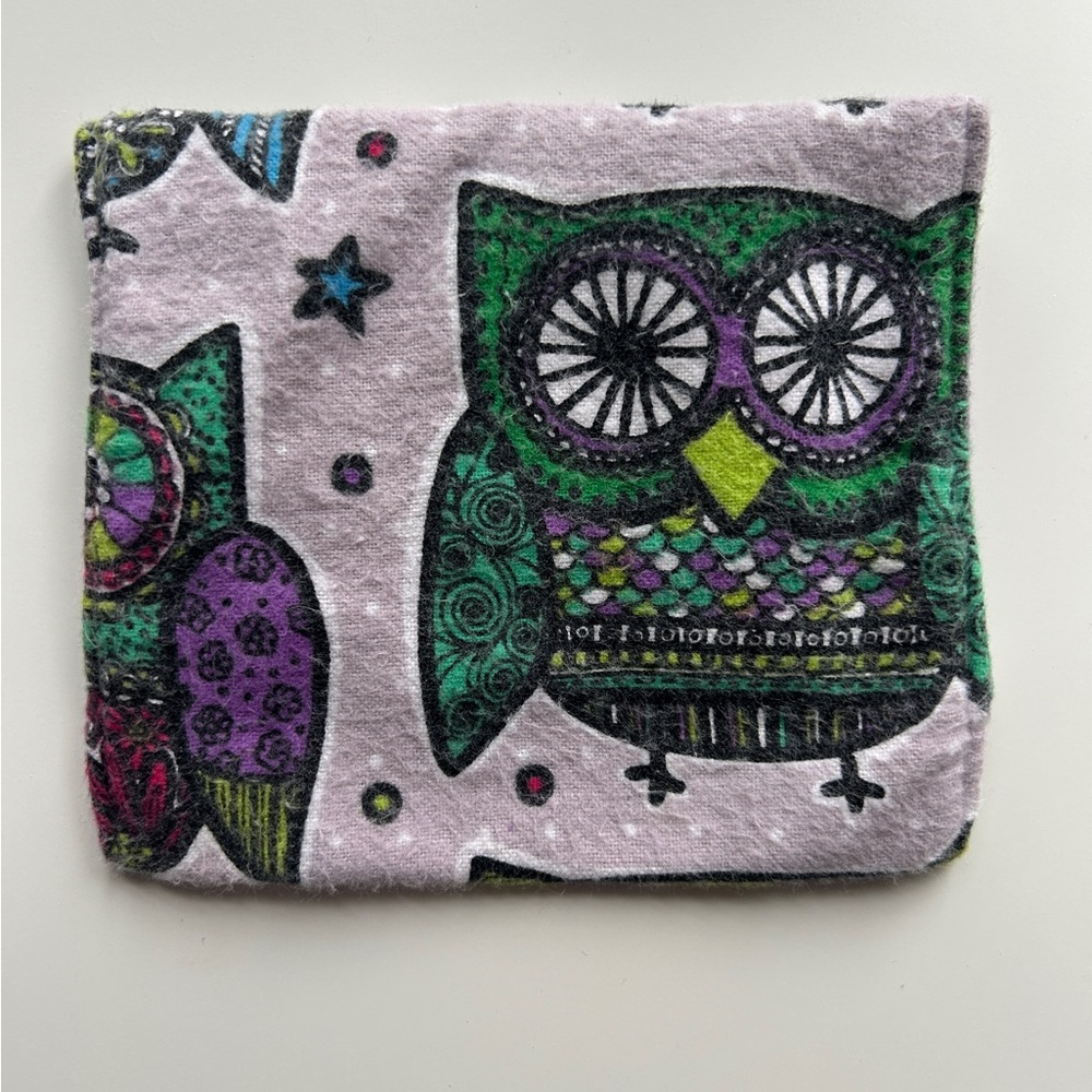 Colorful Owl Print Washable, Reusable Bag for Discretely Carrying Menstrual Pads
